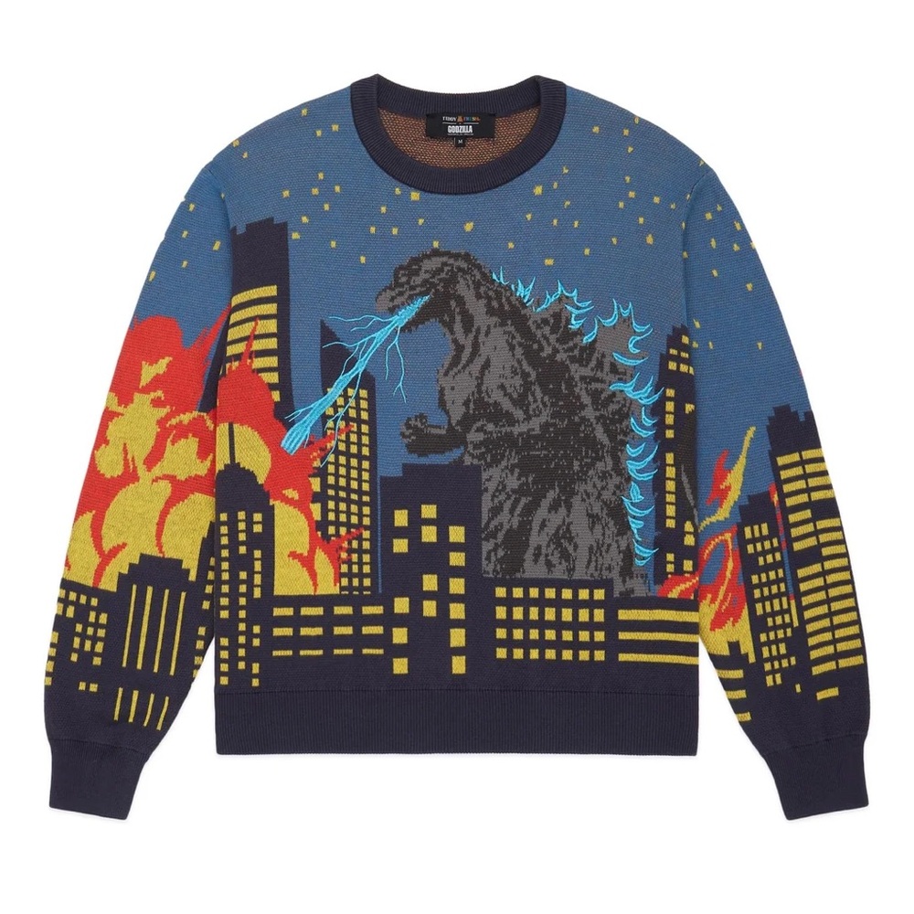 Teddy Fresh x Godzilla Knit Sweater - Blue and Yellow